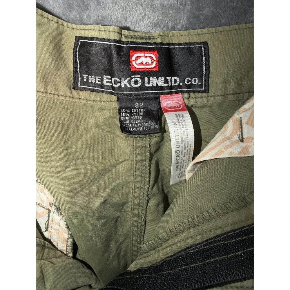 Ecko Unltd Mens Cargo Shorts Size 32 Olive Green Zipper Pockets Cotton Blend